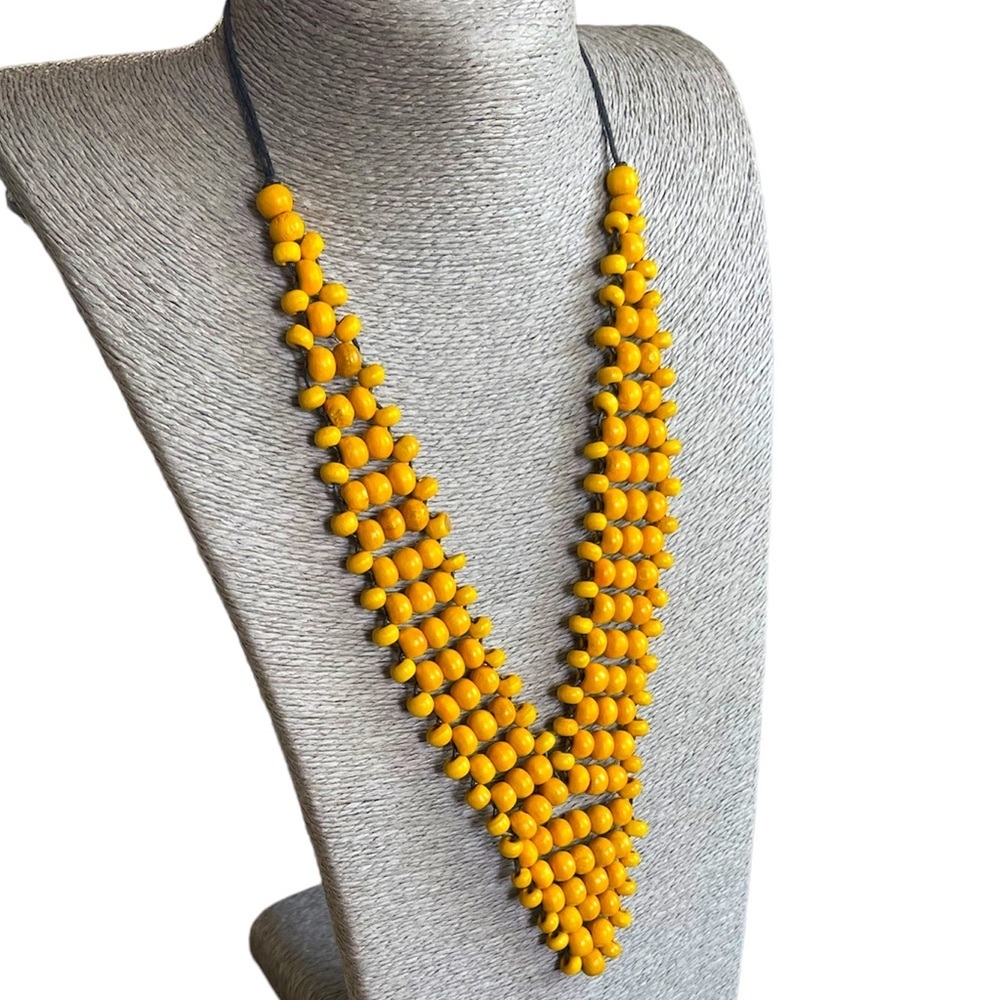 🌻🧡 Handmade V Wooden Statement Necklace - Picture 3 of 7